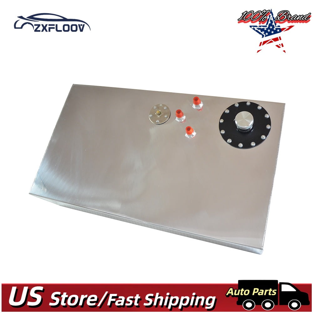 17 Gallon (70L) Universal Aluminum Fuel Tank - Silver, 0-90 Ohm Oil Level Sensor, 8 AN Pickup/Vent/Return, 30”x17”x7” Size with Filler Neck & Cap​