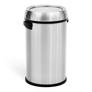 17 Gallon Large Capacity Kitchen Trash Can, Commercial Open Trash Can, Heavy Duty Brushed Stainless Steel Garbage Can, 65 Liter, Suitable for Kitchen Outdoor Office