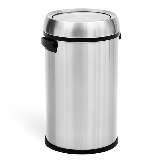 17 Gallon Large Capacity Kitchen Trash Can, Commercial Open Trash Can, Heavy Duty Brushed Stainless Steel Garbage Can, 65 Liter, Suitable for Kitchen Outdoor Office