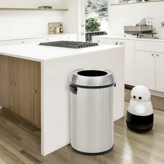 17 Gallon Large Capacity Kitchen Trash Can with Swing Lid, Commercial Trash Can, Heavy Duty Brushed Stainless Steel Garbage Can, 65 Liter, Suitable for Kitchen Outdoor Office