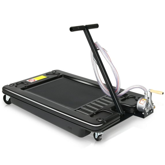 17 Gallon Oil Drain Pan with Pump, Evacuation Hose, T-Handle, Low Profile for Trucks Buses RVs