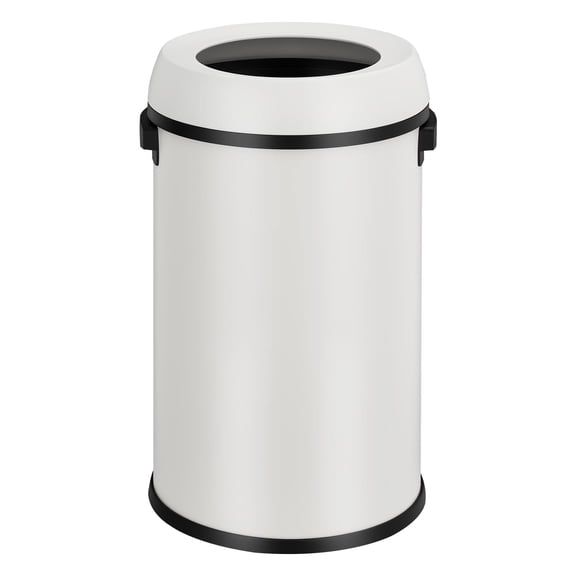 17 Gallon Open Top Kitchen Trash Can, 65 Liter Large Capacity Recycling Bin, Commercial Stainless Steel Waste Container, Round Waste Bin for Outdoor, Home Office, Restaurant - White Open Top