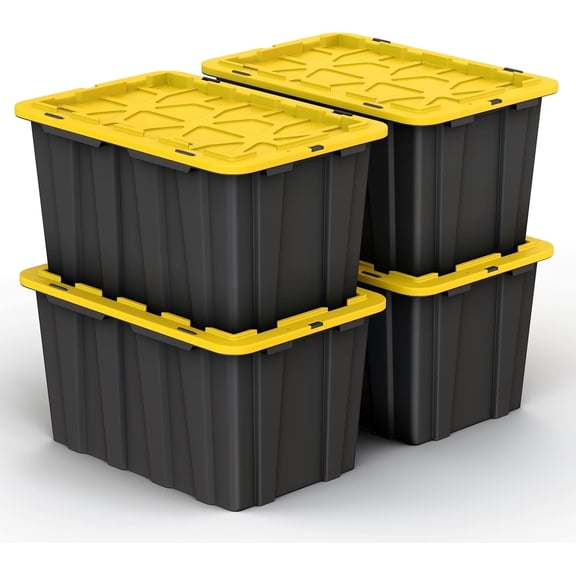 17 Gallon Snap Lid Storage Bin Container Tote Box Durable Plastic Black Set of 4