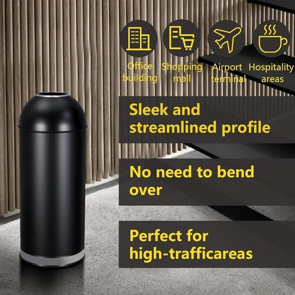 17 Gallon Stainless Steel Trash Can, 65L Round Open-Top Waste Bin, Rust-Resistant Durable Garbage Can, Kitchen & Outdoor Use, Modern Stylish Design, Black
