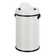 17 Gallon Swing Top Kitchen Trash Can, 65 Liter Large Capacity Recycling Bin, Commercial Stainless Steel Waste Container, Round Waste Bin for Outdoor, Home Office, Restaurant - White Swing Top