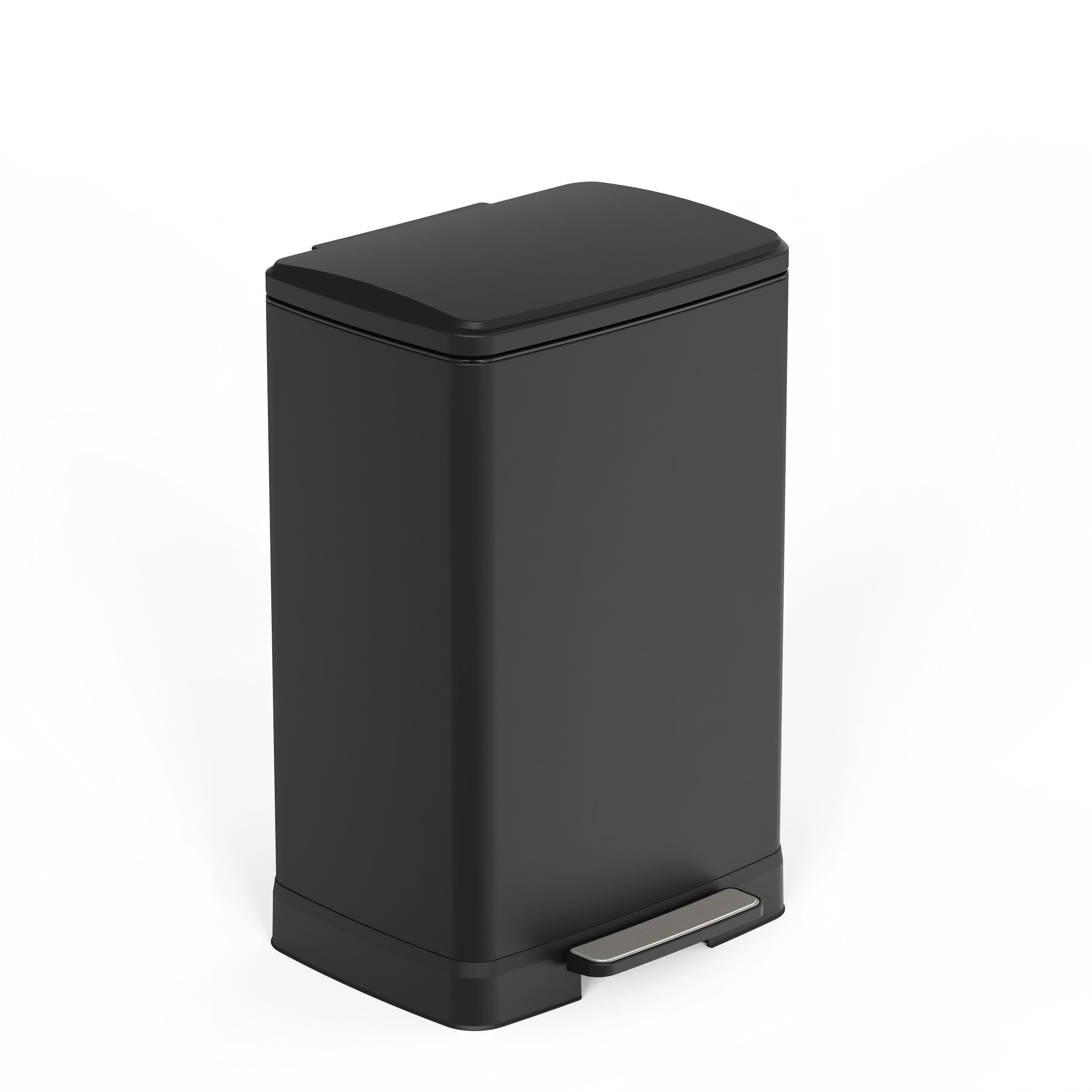 17 Gallons Pedal Trash Can with Soft Close Lid, Removable Inner Bucket & Detachable Wheels, Odor Control Slot for Kitchen Home, Black