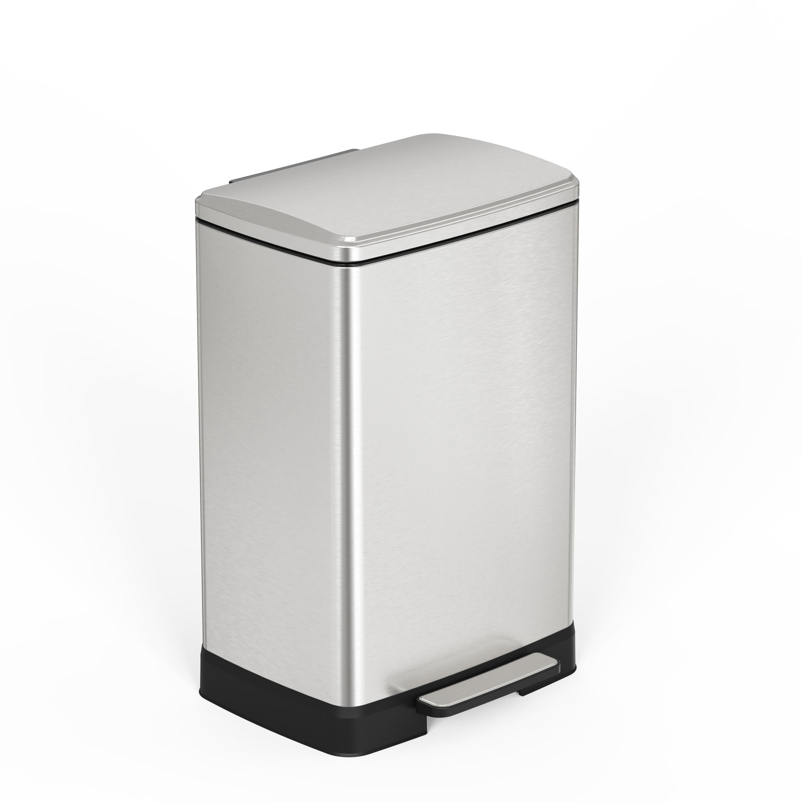 17 Gallons Pedal Trash Can with Soft Close Lid, Removable Inner Bucket & Detachable Wheels, Odor Control Slot for Kitchen Home, Brushed Nickel