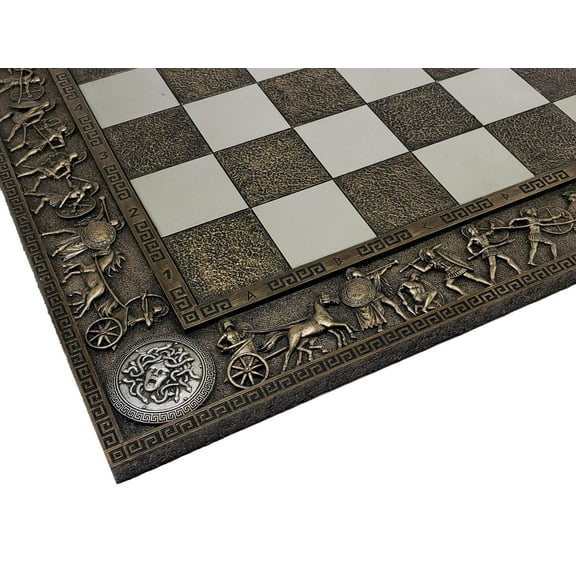 17" Greek Mythology Chess Board 1 5/8 inch Square Bronze and Pewter Color Medusa