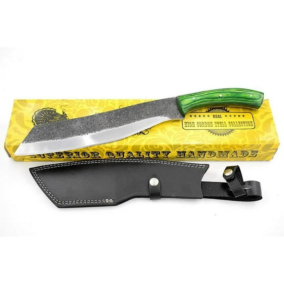 17'' Green Survival Machete Wood Handle Fixed Blade Bushcraft Hunting Knife