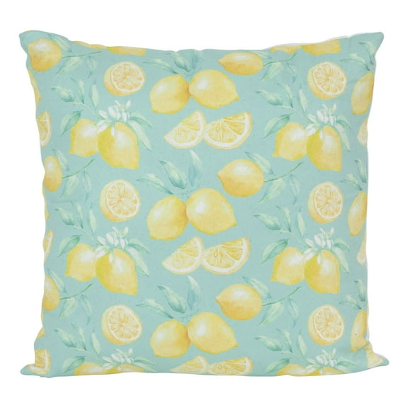 17" Green Tropical Lemons Decorative Cotton Throw Pillow