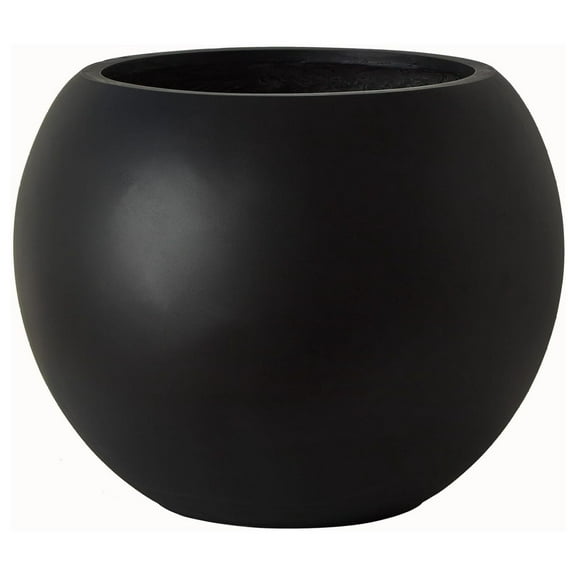 17 H x 21" Dia (15" Pot Opening) Black Round Fiberstone Tall Planter with Drainage Hole, Indoor/Outdoor Large Plant