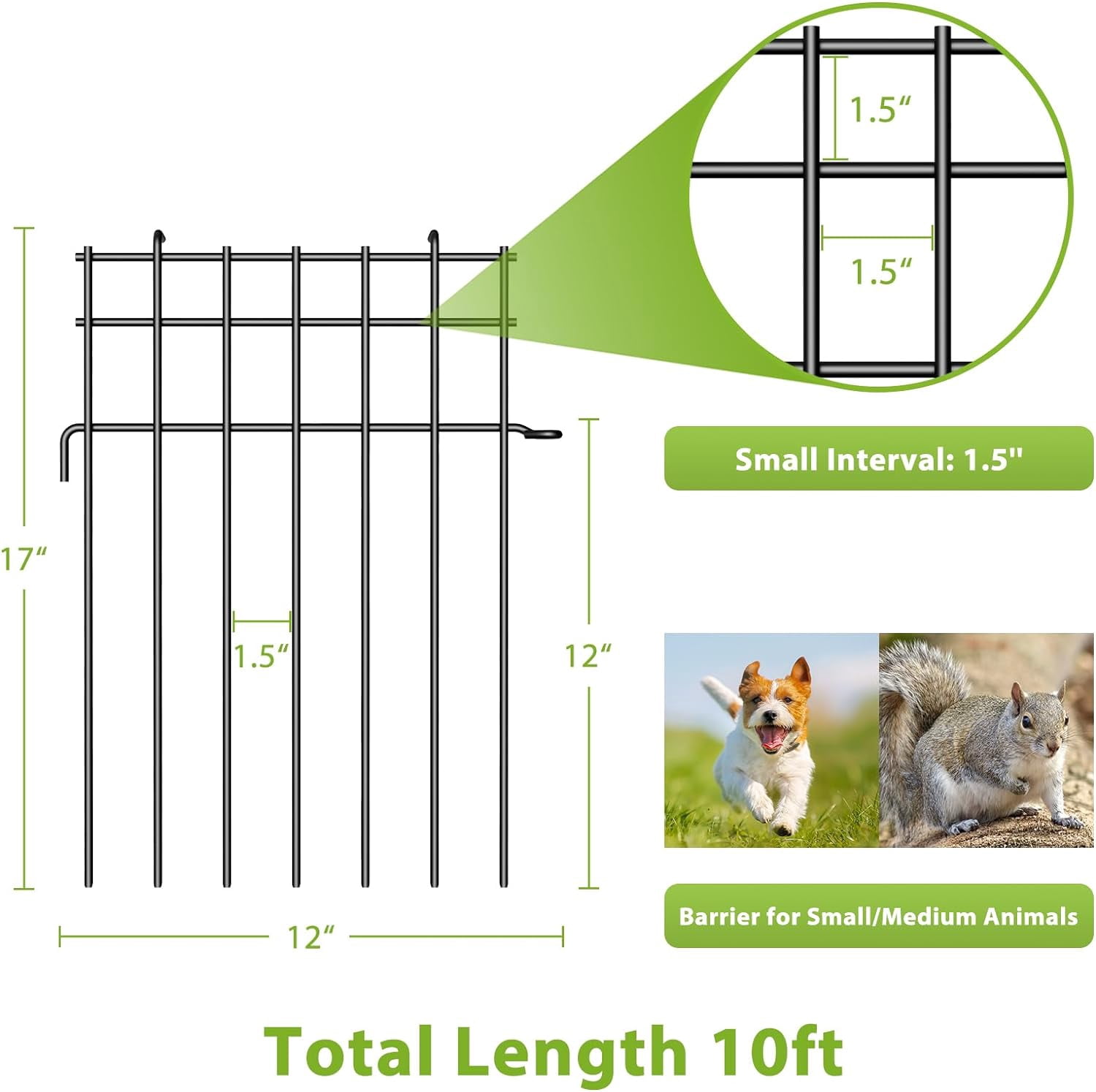 17" (H) x 25FT (L) Decorative Metal Garden Fence Outdoor Patio Barrier Compact Spacing