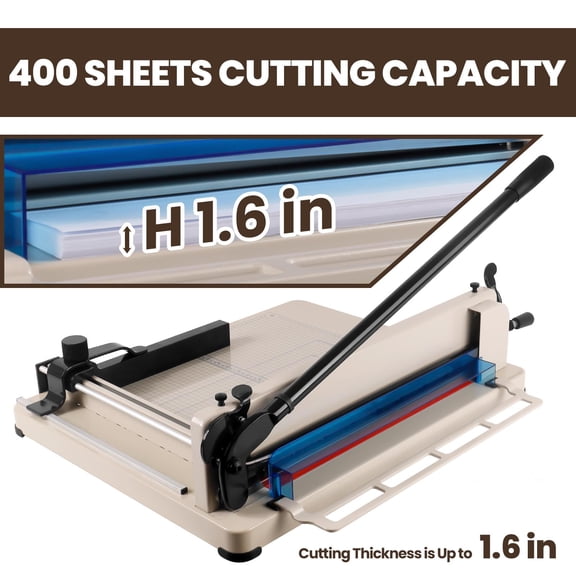 17" Heavy Duty Guillotine Paper Cutter with Removable Handle, 400 Sheet Stack Paper Trimmer, A3 Paper Trimmer for Home Office, Industrial Paper Cutter