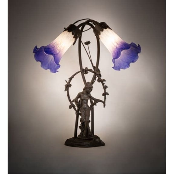 17" High Blue/White Pond Lily 2 Light Trellis Girl Table Lamp