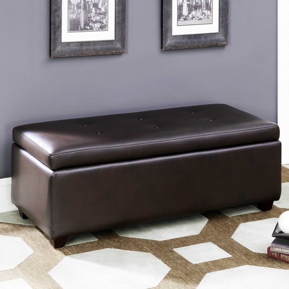 Brown Leather-Infused Fabric Contemporary Button Tufted Storage Ottoman