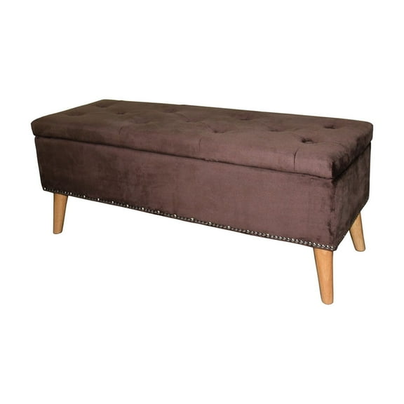 17" High Brown Suede Bench With Spacious Hidden Box Rectangular Functional Storage Area