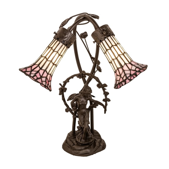 17" High Stained Glass Pond Lily 2 Light Trellis Girl Accent Lamp