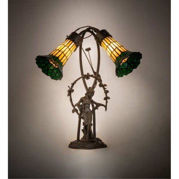 17" High Stained Glass Pond Lily 2 Light Trellis Girl Accent Lamp