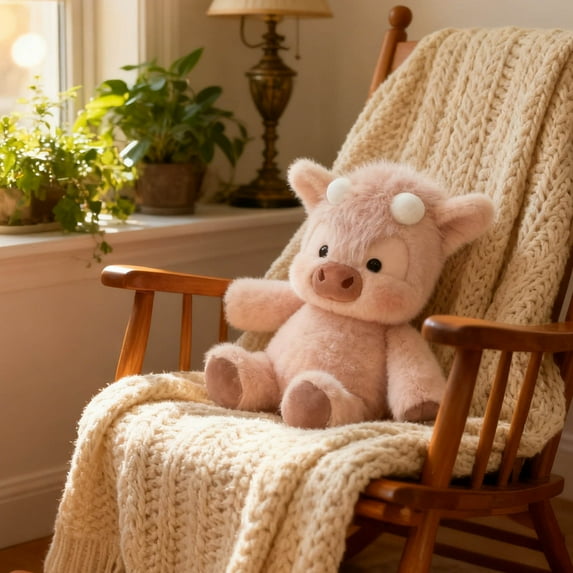 17" Highland Cow Plush Toy - Ultra Soft Stuffed Animal, Cute Scottish Cow Plushie for Nursery Decor & Kids Gift(Pink)