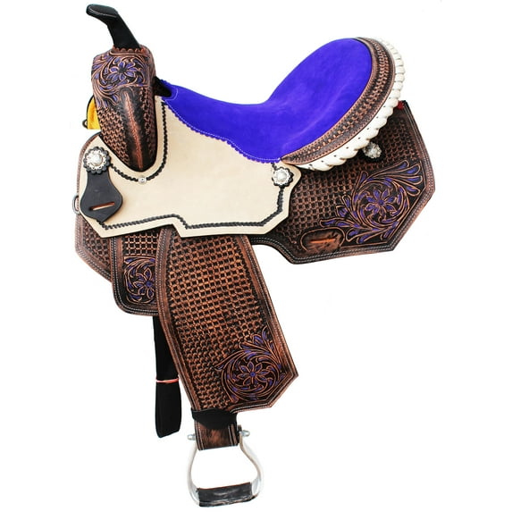 17" Horse Western Barrel Show Pleasure LEATHER SADDLE Bridle Barrel Show Pleasure LEATHER SADDLE Purple 5090PR