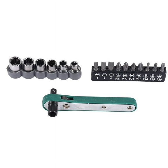 17 In 1 Chrome Vanadium Steel Wrench Driver Set Torx Screwdriver Set Ratchet Socket Torque Wrench Screw Bit Flat Bits Socket,Green & silver
