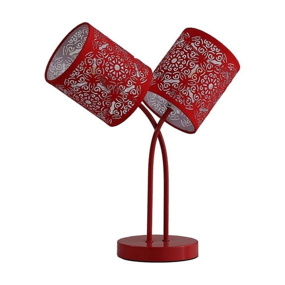 17" In Bohemian Paisley 2-Light Cylinder Red Table Lamp