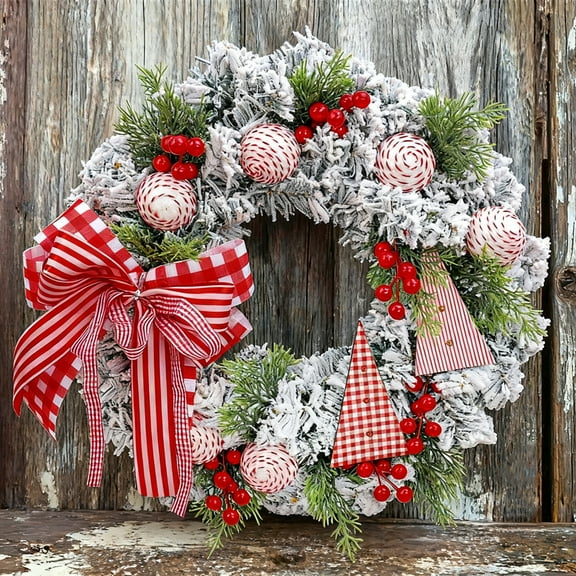 17 In Christmas Wreath - Snowy Peppermint Wreath for Front Door, Artificial Wreath, Christmas Decoration for Home Front Door, Wall, Fireplace