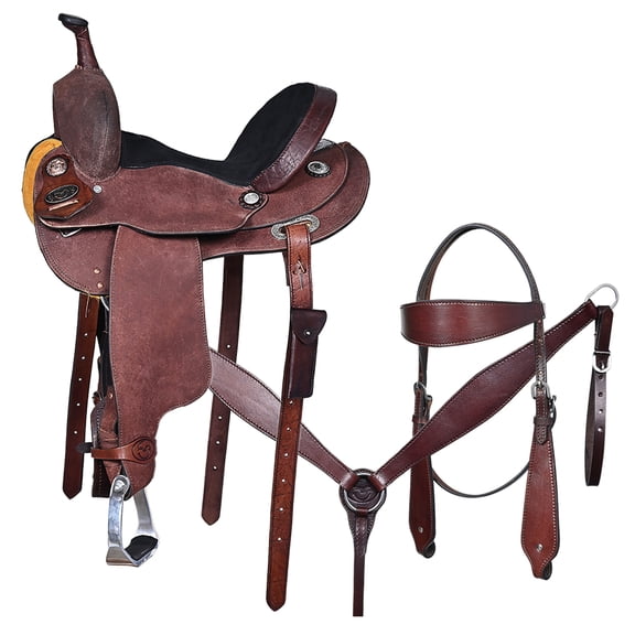 17 In Comfytack Western Horse Barrel Racing Trail Pleasure American Leather Saddle Tack Set With Reins Brown