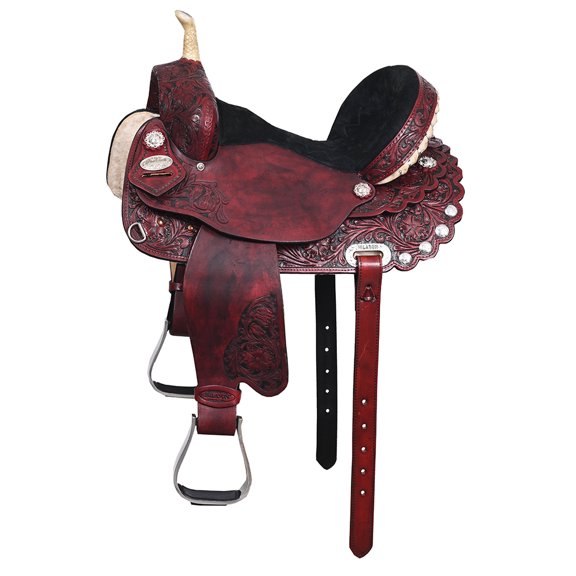 HILASON Flex Tree Western Saddle Hand Tooled Mahogany