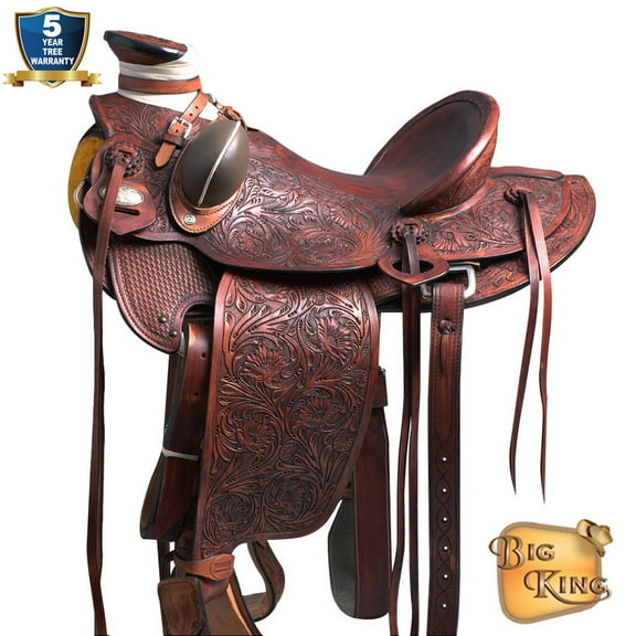 17 In Hilason Western Horse Wade Saddle American Leather Ranch Roping Mahogany