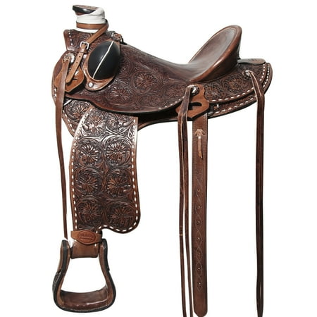 17 In Western Horse Saddle American Leather Wade Ranch Roping Floral Brown Hilason