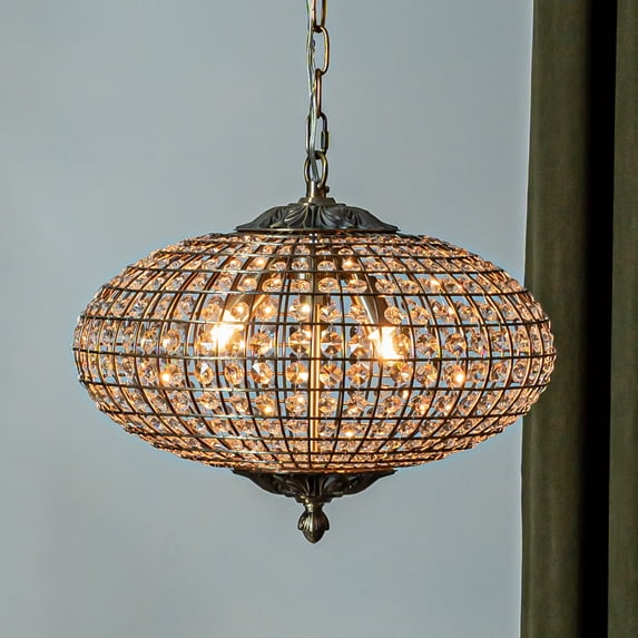 17 Inch 3-Light Antique Bronze With Vintage Patina Dimmable Retro French Handcrafted Crystals Chandelier with Adjustable Chain for Dining Room or Entryway