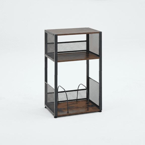 edx 3-Tier Iron Mesh CD Storage Rack & Record Player Stand, Multi-Use Organizer with U-Shaped Dividers, Anti-Rust & Sturdy, for Home/Office/Bedroom, Rustic Brown