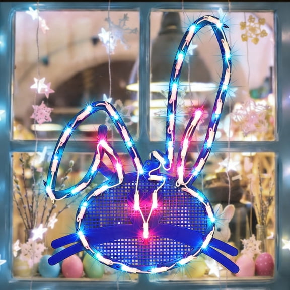 17 Inch 40 LED Blue Bunny Easter Light Up Ornament Indoor Tabletop Mantel Window Decor