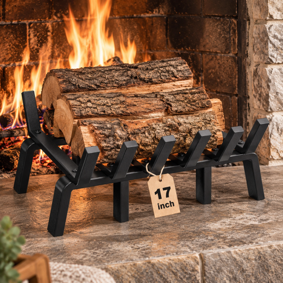 17 Inch 8 Leg Anti-sag Solid Steel Fireplace Grate Log Holder for Indoor Outdoor Firepits