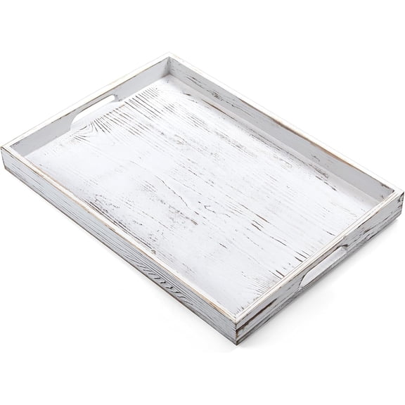 17 Inch Acacia Wood Serving Tray with Handles - Large Wooden Tray, Breakfast in Bed, Dinner, Coffee Table - Decorative Rectangular Tray for Living Room Bedroom Entryway and Kitchen