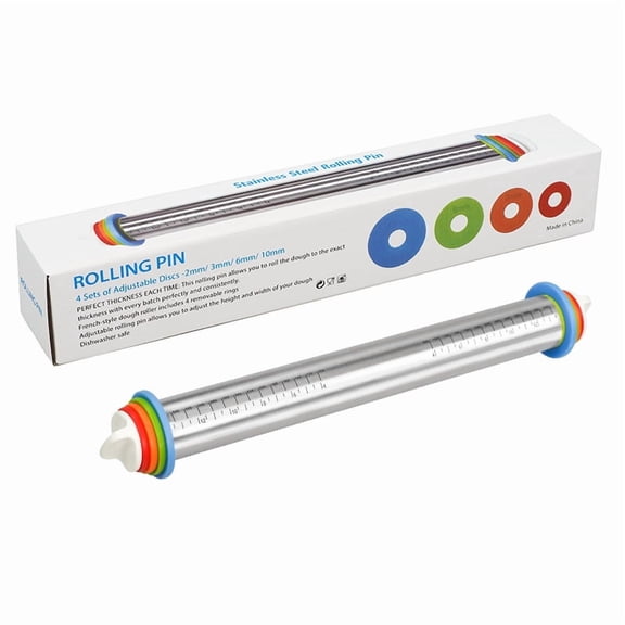 Adjustable Stainless Steel Rolling Pin with 4 Thickness Rings & Non-Stick Pastry Mat – Professional Dough Roller for Pizza, Cookies, Pasta & Pies