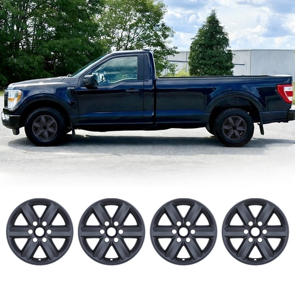17 Inch Alloy Wheel Hubcaps Skins 4 Pieces-Black Matte for 2021-2025 FORD F-150, Snap-On Installation, Alloy Hubcaps with Reattachable Center Cap