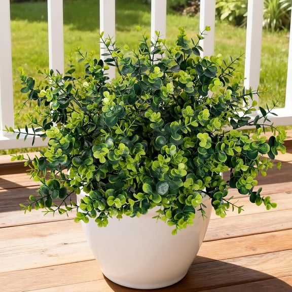 17 Inch Artificial Plants Outdoor Faux Shrubs Eucalyptus Boxwood Grass UV Resistant Fake Plant Greenery Decor for Indoor Window Garden Patio Pathway Front Porch Home Decor6 Bundles,Green