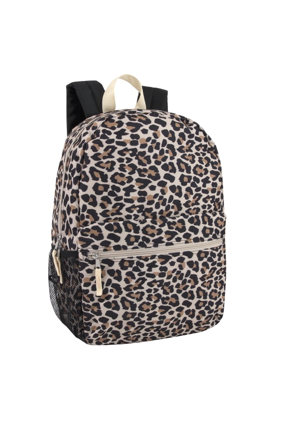 17 inch Backpack for Travel & Commute, Zippered Front & Mesh Side Pockets, Padded Straps (Lit Leopard)