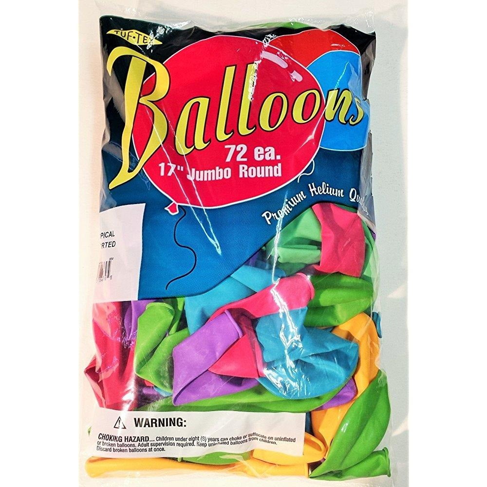 17 Inch Balloons, 7 Color TROPICAL ASSORTMENT, Helium Quality Latex, 17" Jumbo Round, Tuf-Tex (#1 Premium Brand) (72 per bag)