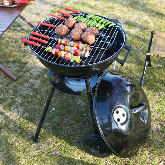 17-Inch Black Charcoal Grill - Spacious Cooking Area, Cost-Effective Portable BBQ for Outdoor Parties/Camping/Small Patios, Classic Smoky Flavor Griller