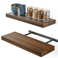 thumbnail image 1 of 17 Inch Black Floating Shelves Wall Mounted for Bathroom – Rustic Farmhouse Wooden Wall Storage Shelf Bedroom, Kitchen, Home Décor - Brackets and Shelving Mounting (Set of 2 Acacia Wood), 1 of 6
