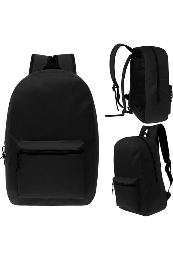 17 Inch Bulk Backpacks in Black Color with 50 Piece Student Supply Kits - Wholesale Case of 12 Value Bundle Packs 10067-BLK+SS-17-12