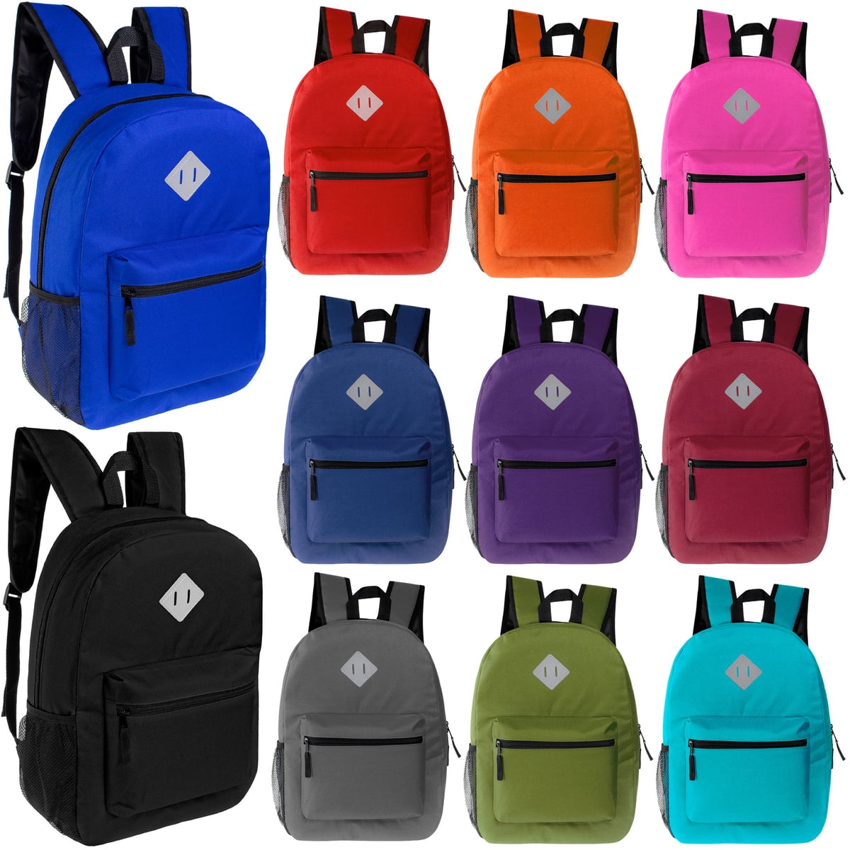Solid Color Assorted Size 17-Inch Bulk School Backpacks – Solid Color, Assorted Colors, Case Pack ...