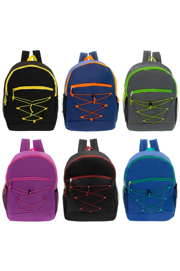 17 Inch Bungee Backpack in Assorted Colors - Case Pack of 24