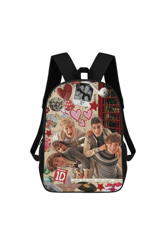 17 Inch Casual Shoulder Bookbag, One Direction Backpack Knapsack Travel Bag Outdoor Hiking
