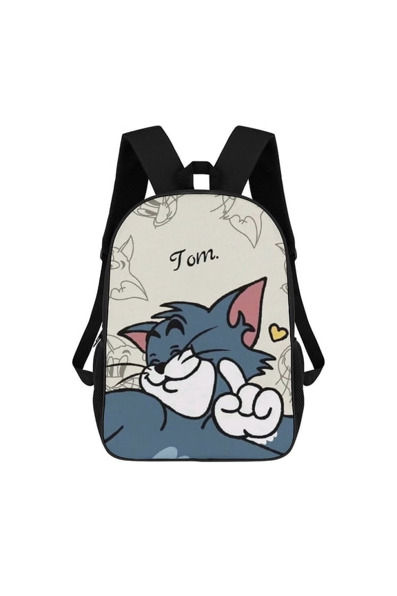 17 Inch Casual Shoulder Bookbag, Tom And Jerry Backpack Knapsack Travel Bag Outdoor Hiking