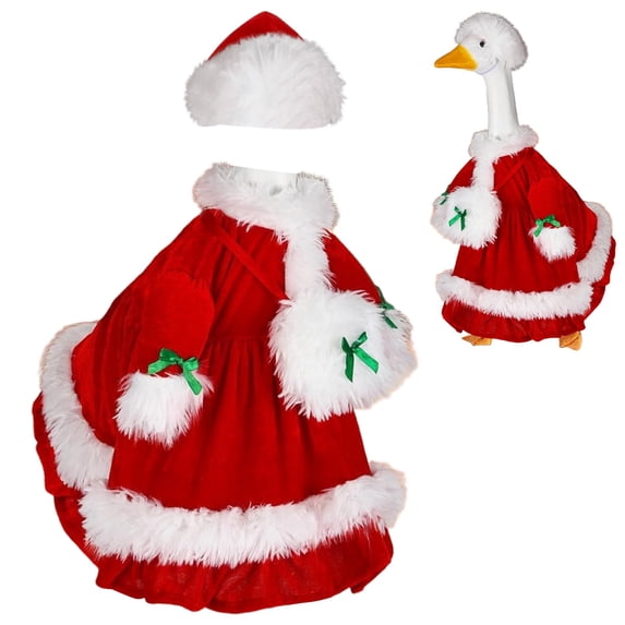 17 Inch Christmas Porch Goose Costume, Fuzzy Goose Outfit with Shawl & Bow Headband, Holiday Clothes for Lawn Goose Statue, Front Porch, Yard & Patio Decor