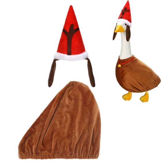 17 Inch Christmas Porch Goose Costume, Fuzzy Goose Outfit with Shawl & Bow Headband, Holiday Clothes for Lawn Goose Statue, Front Porch, Yard & Patio Decor